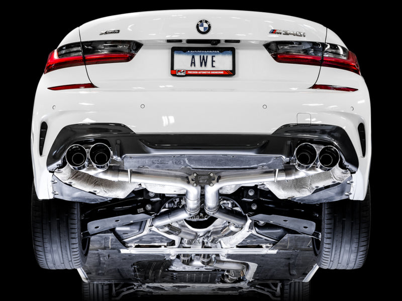 AWE Tuning 2019+ BMW M340i (G20) Track Edition Exhaust - Quad Chrome Silver Tips