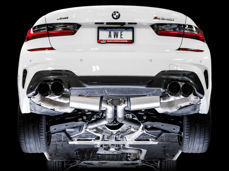 AWE Tuning 2019+ BMW M340i (G20) Resonated Touring Edition Exhaust - Quad Diamond Black Tips